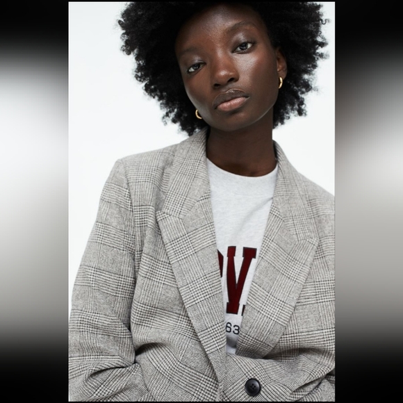 ⚡CLEAROUT SALE⚡🆕️NWT H&M Double-breasted Jacket in 'Gray/Plaid', Size Medium - Picture 9 of 14